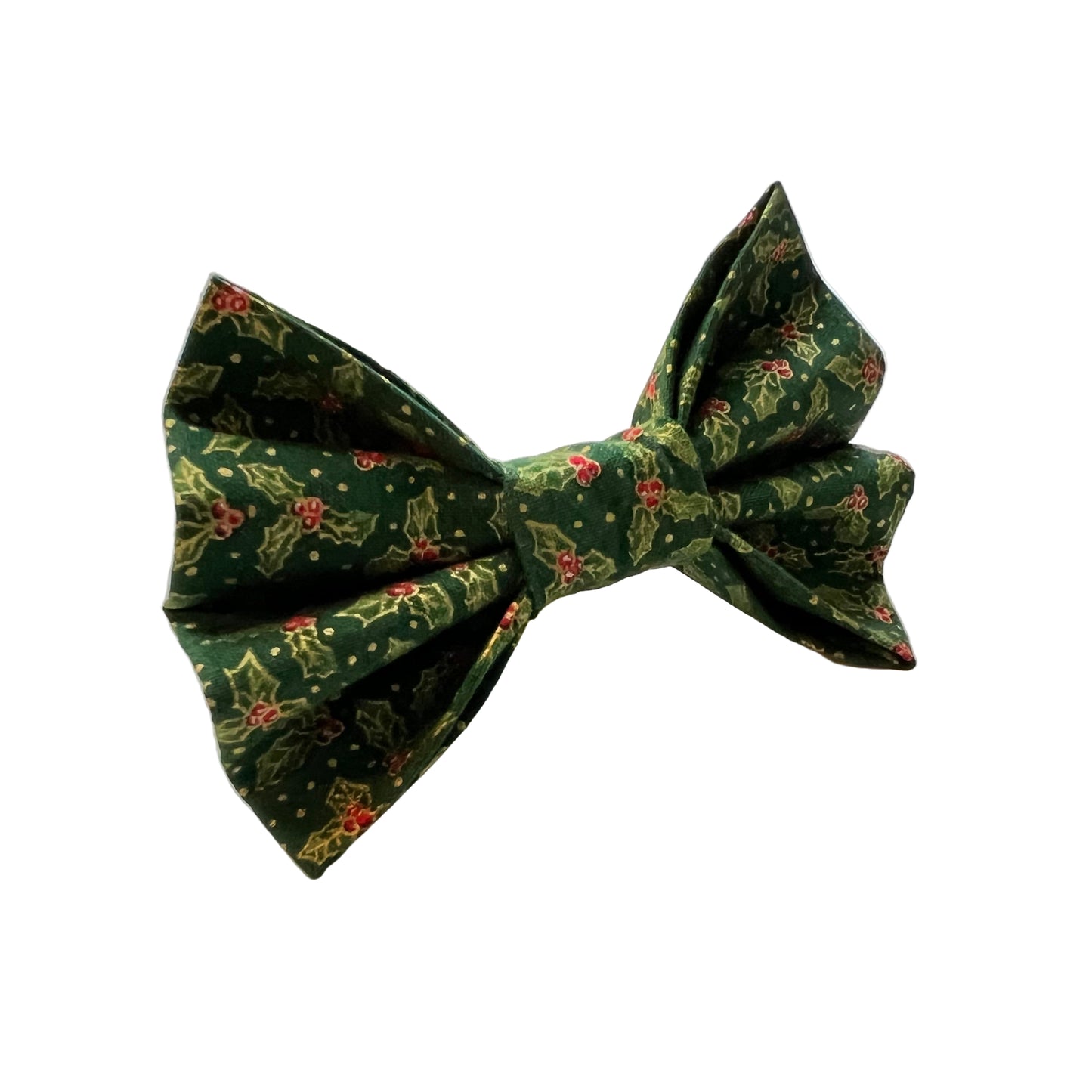 Green bow tie with green holly and red berries pattern