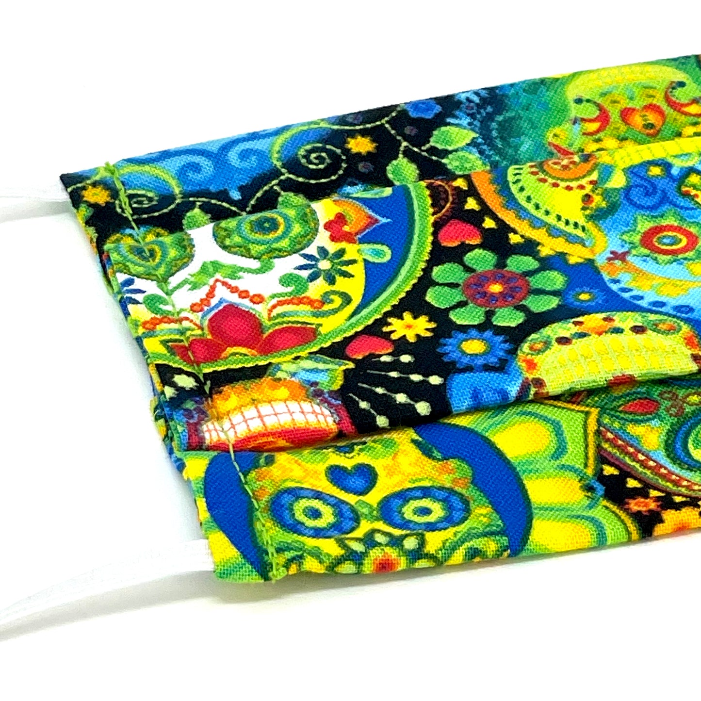 Aztec Skulls Lime Pleated Face Mask