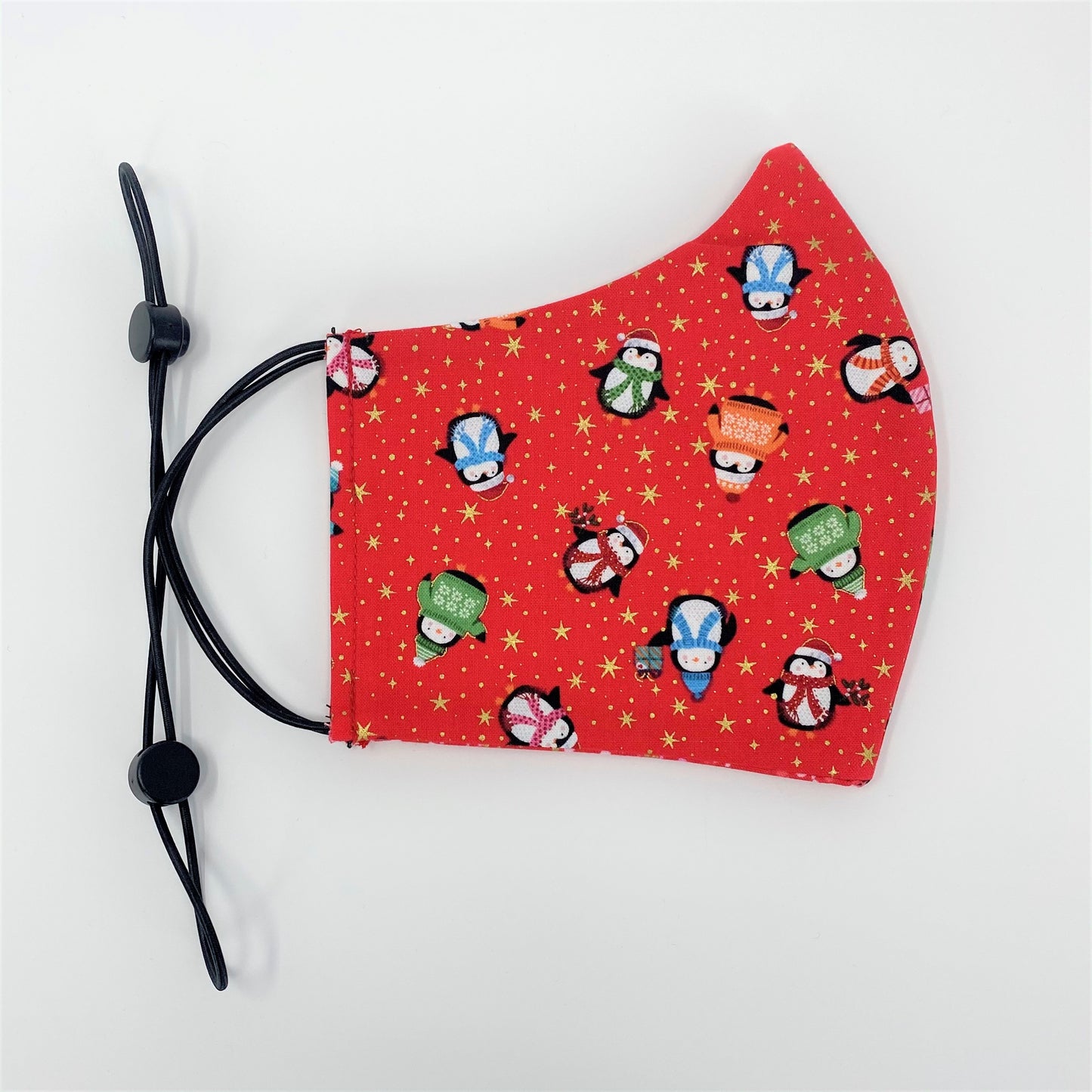Happy Penguins & Red Sparkle Reversible Fitted Face Mask