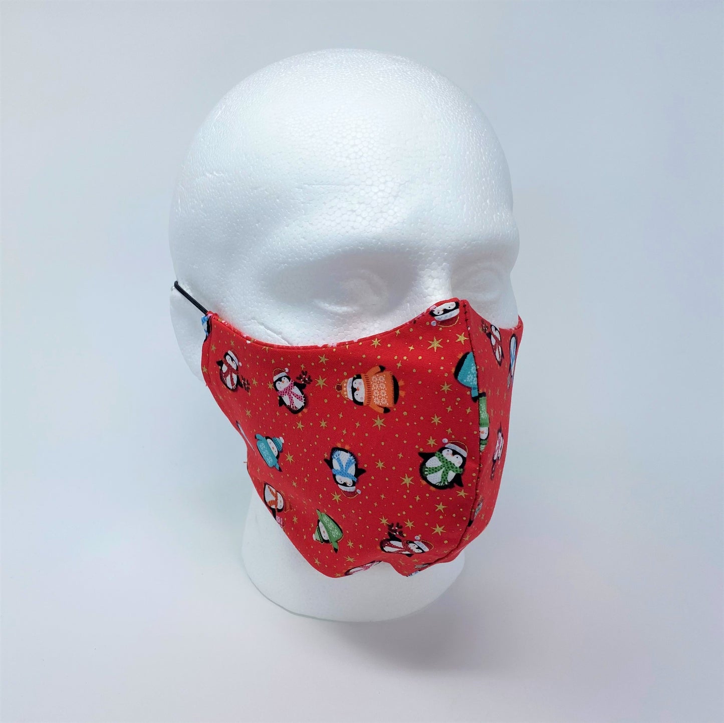 Happy Penguins & Red Sparkle Reversible Fitted Face Mask