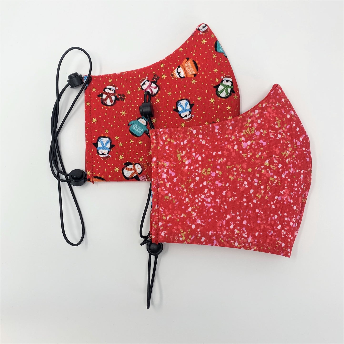 Happy Penguins & Red Sparkle Reversible Fitted Face Mask