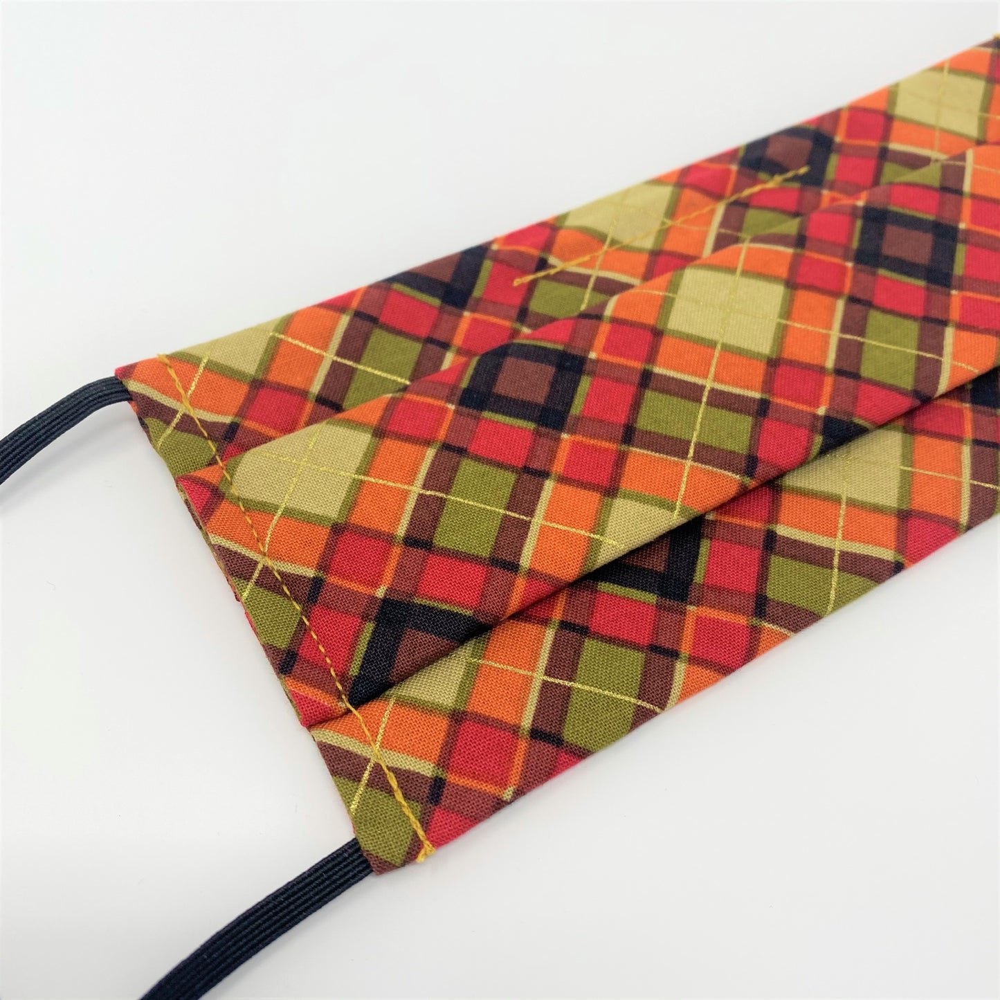 Orange Tartan Pleated Face Mask