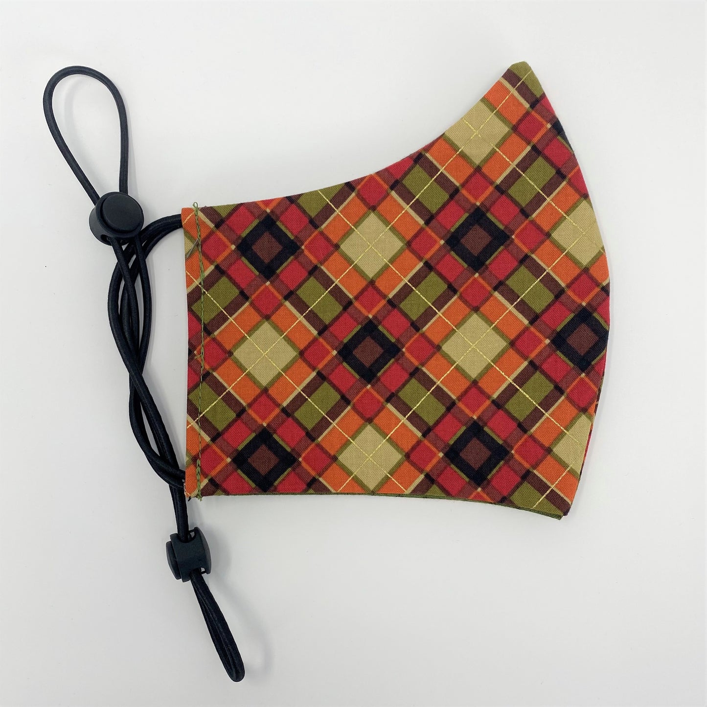 Orange Tartan & Spruce Reversible Fitted Face Mask