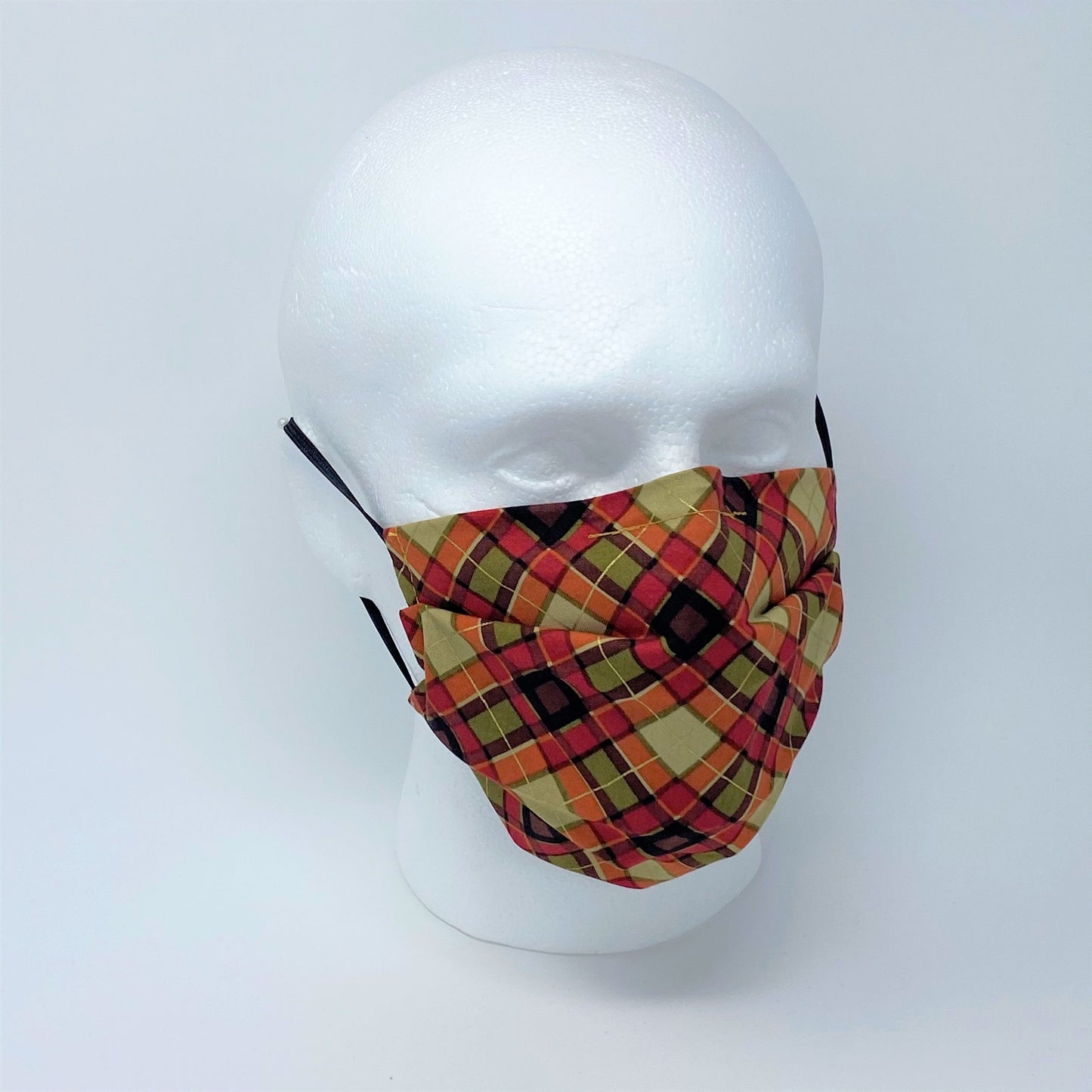 Orange Tartan Pleated Face Mask