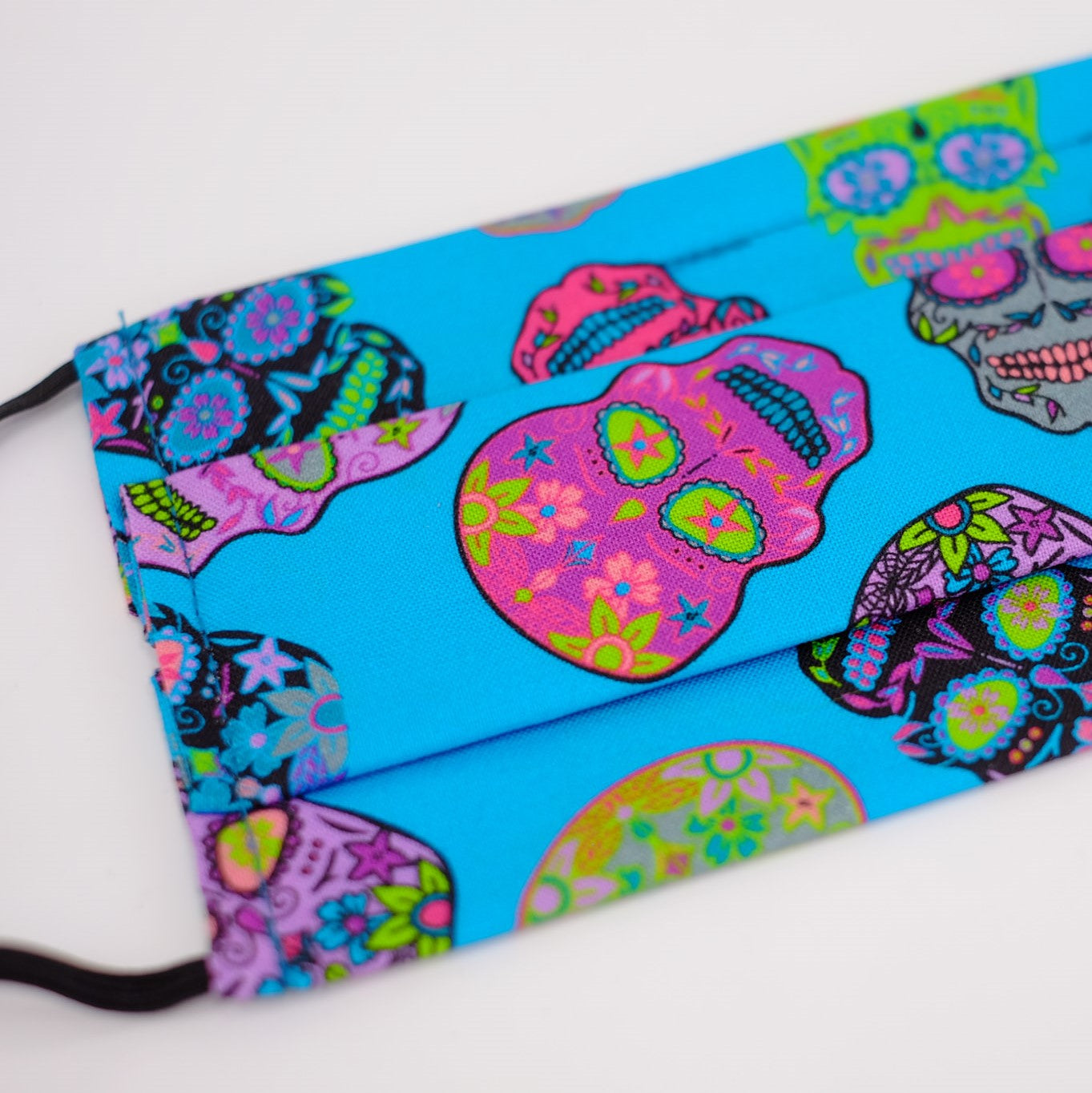 Psychedelic Skulls Blue Pleated Face Mask