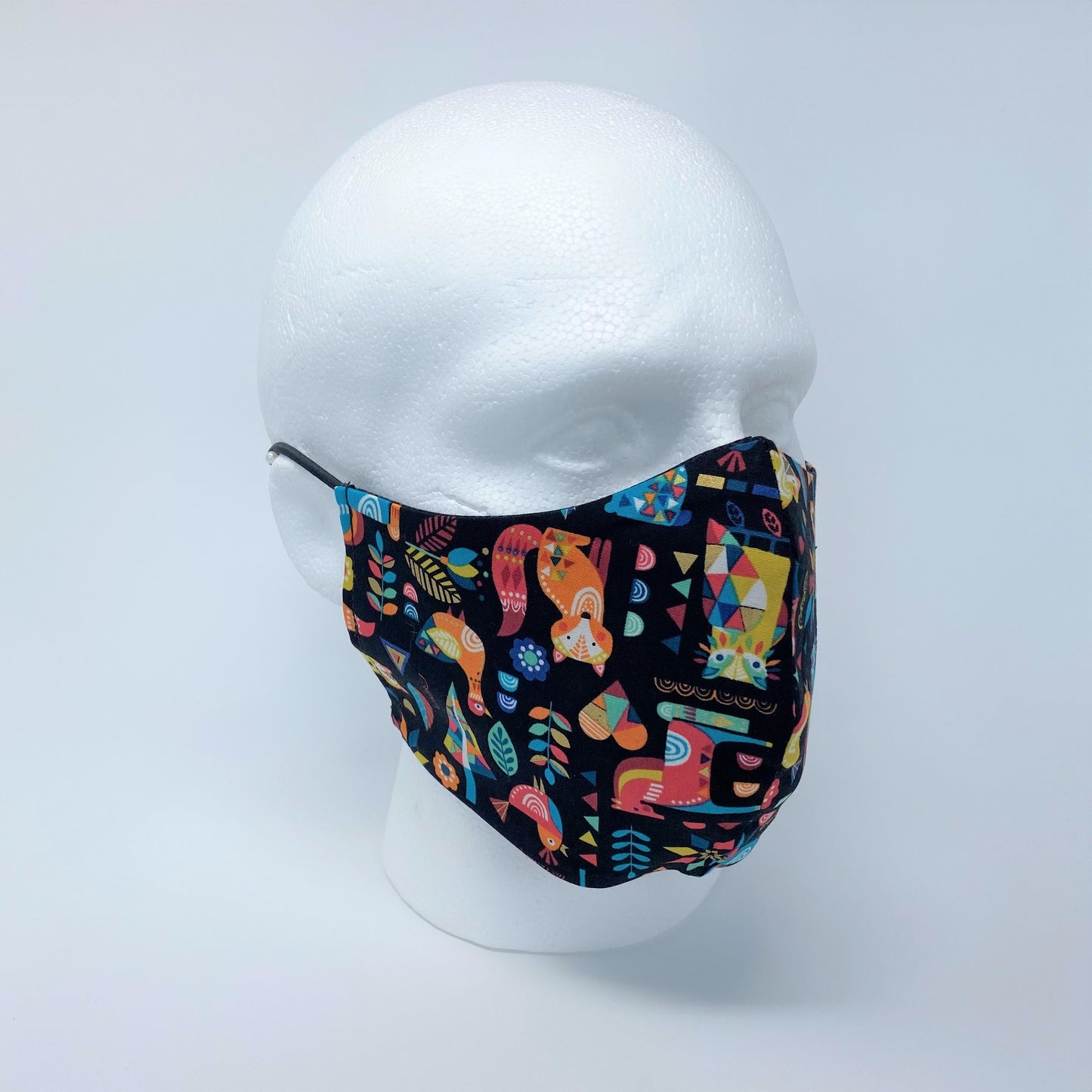 Woodland Folk & Black Hex Reversible Fitted Face Mask
