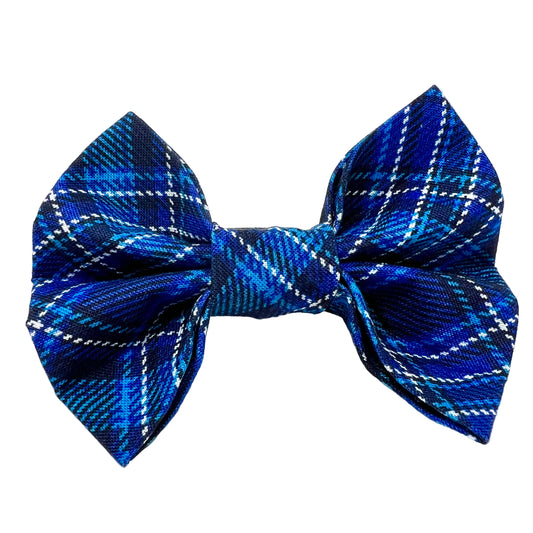 Blue Tartan Dog Bow