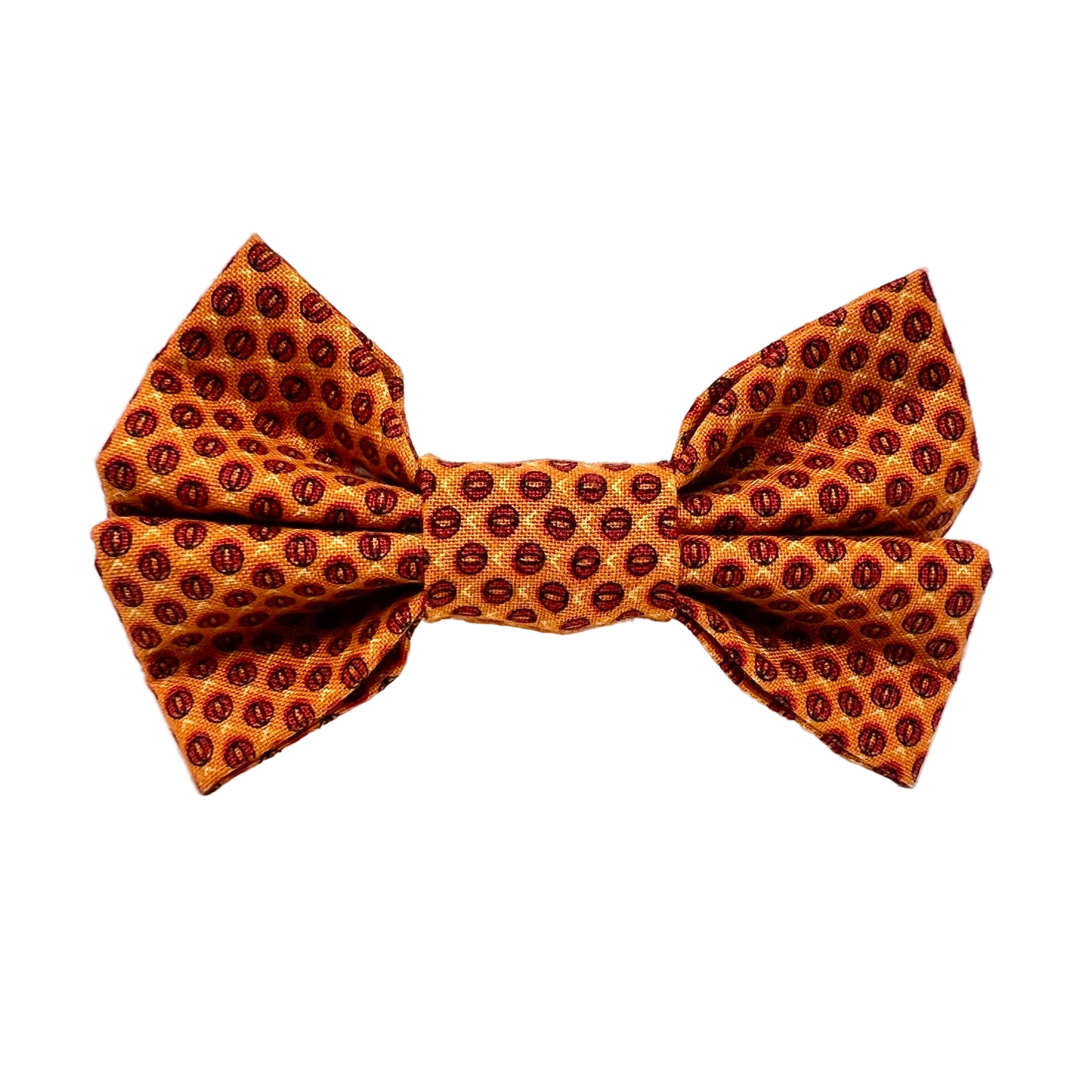 Tiny orange pineapples making an abstract design on the fabric of this bowtie