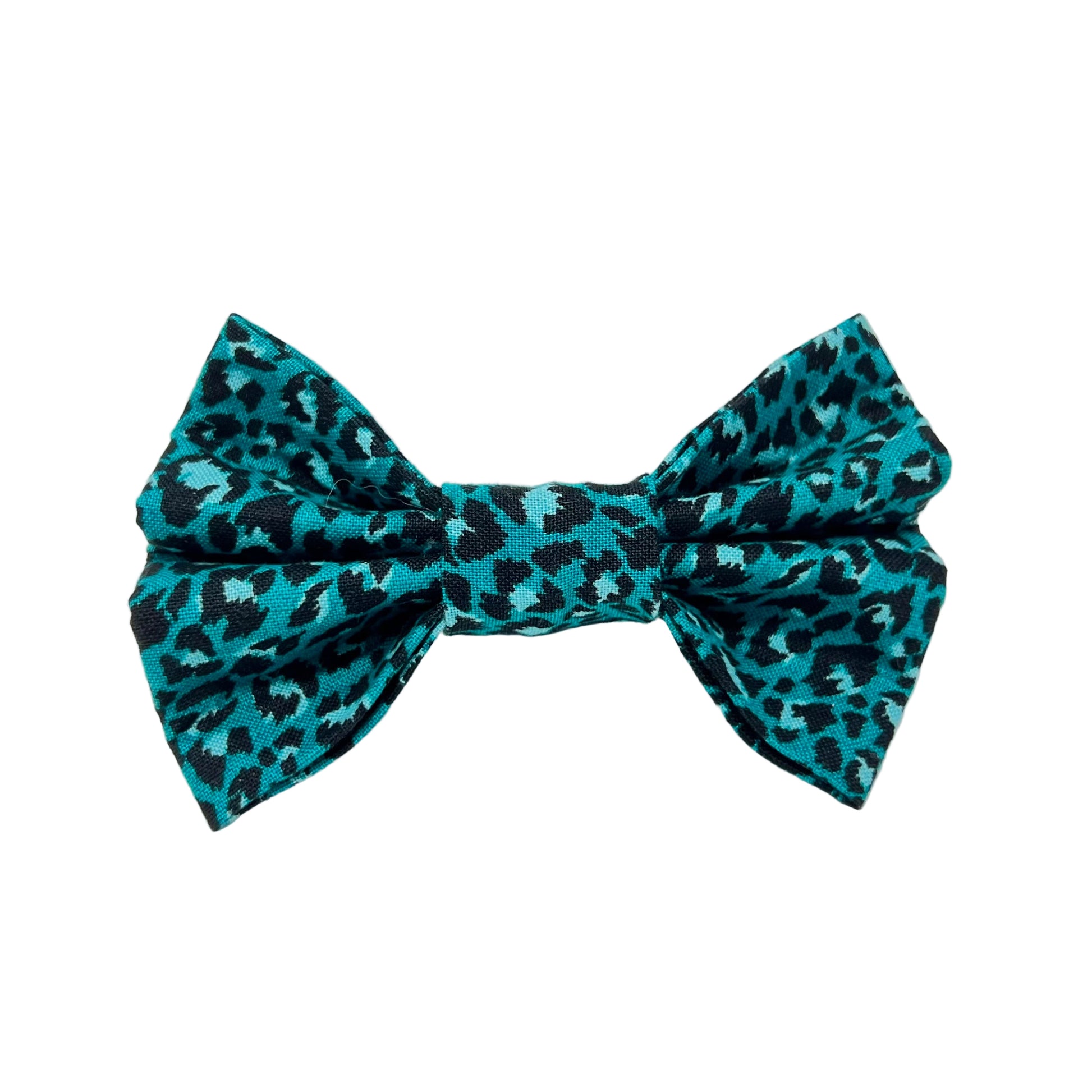 Teal and black leopard print dog  bow tie