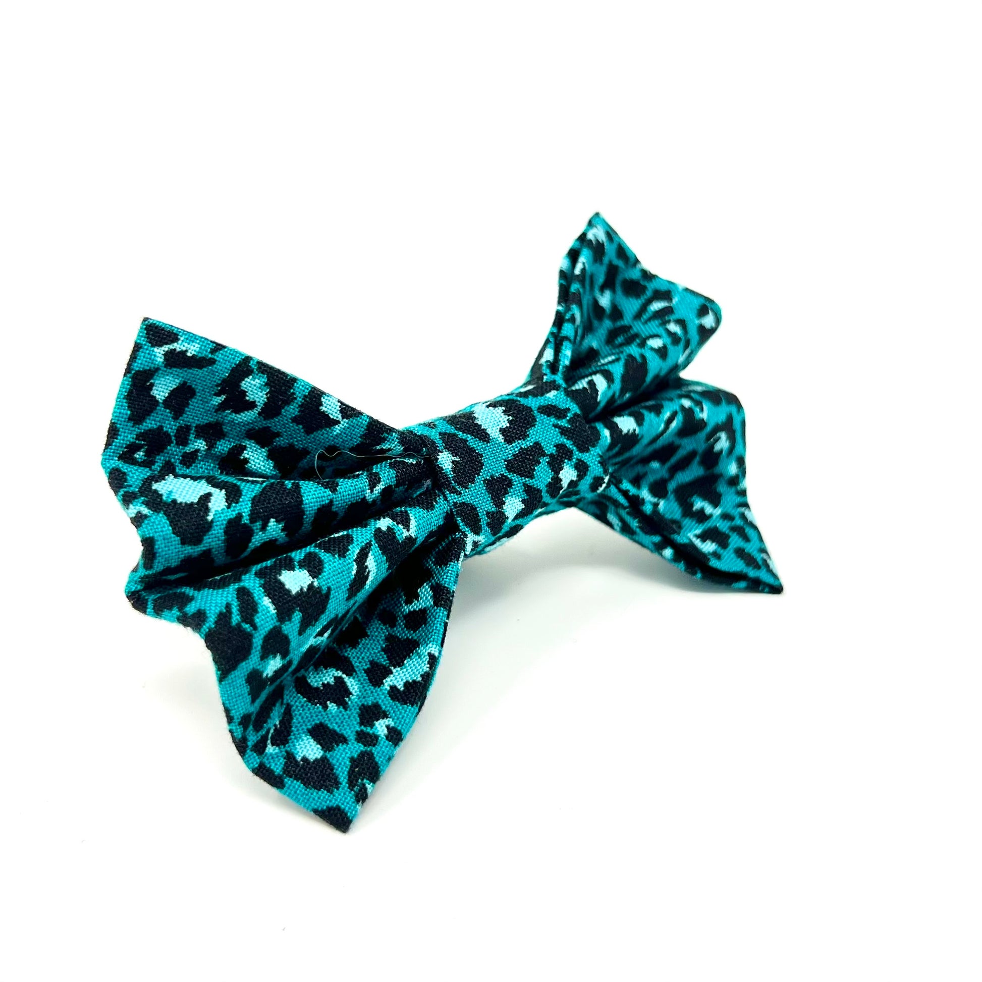 Teal and black leopard print dog  bow tie