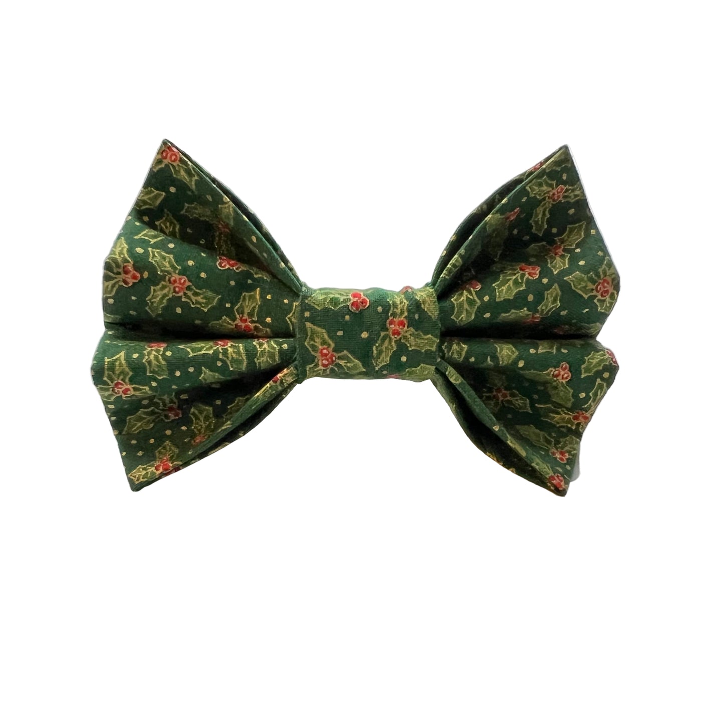 Green bow tie with green holly and red berries pattern 
