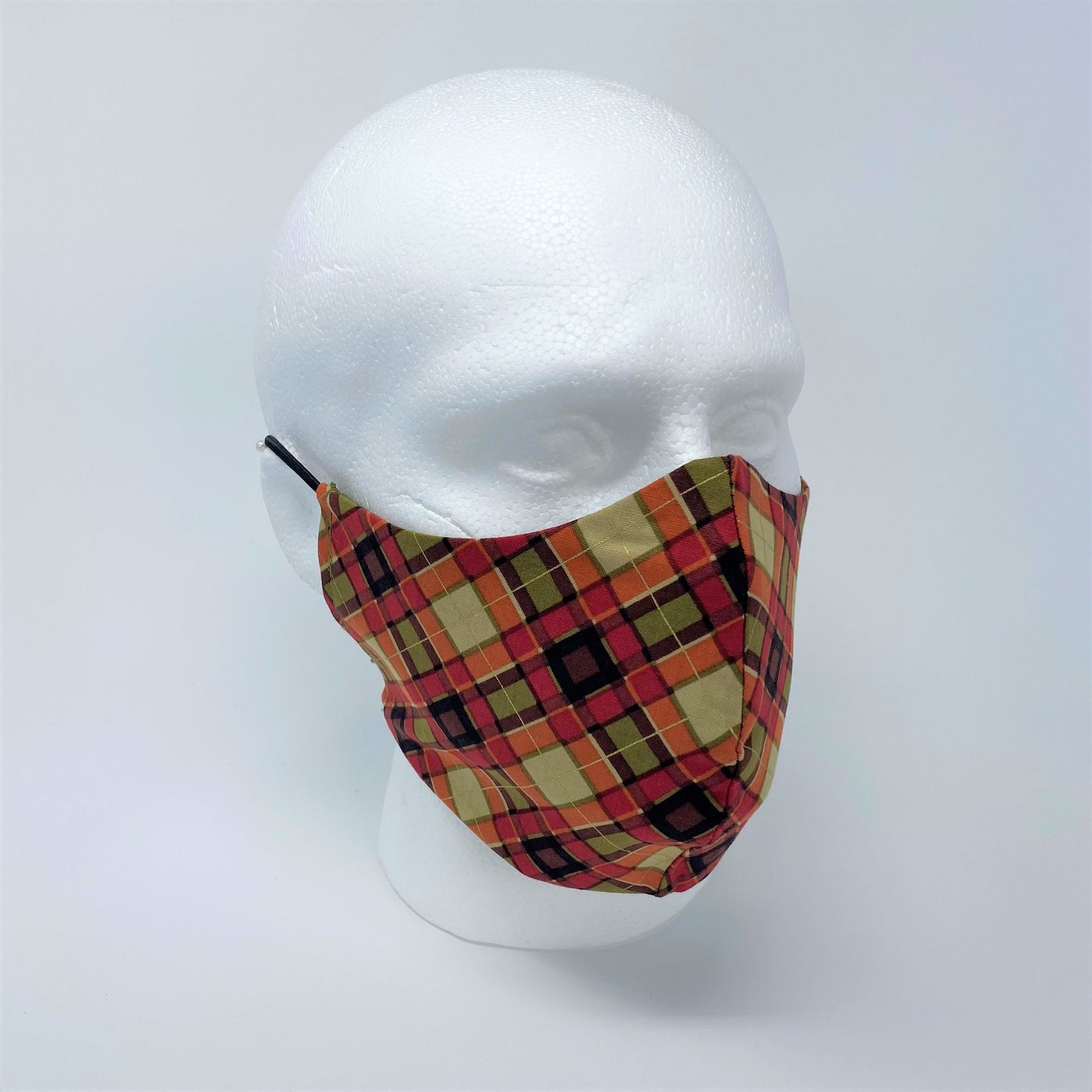Orange Tartan & Spruce Reversible Fitted Face Mask
