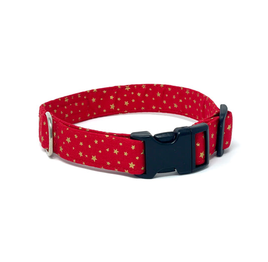 Festive Red Stars Dog Collar
