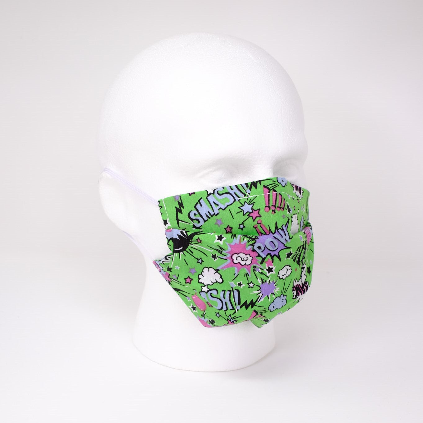 Pow and Smash Green Pleated Face Mask
