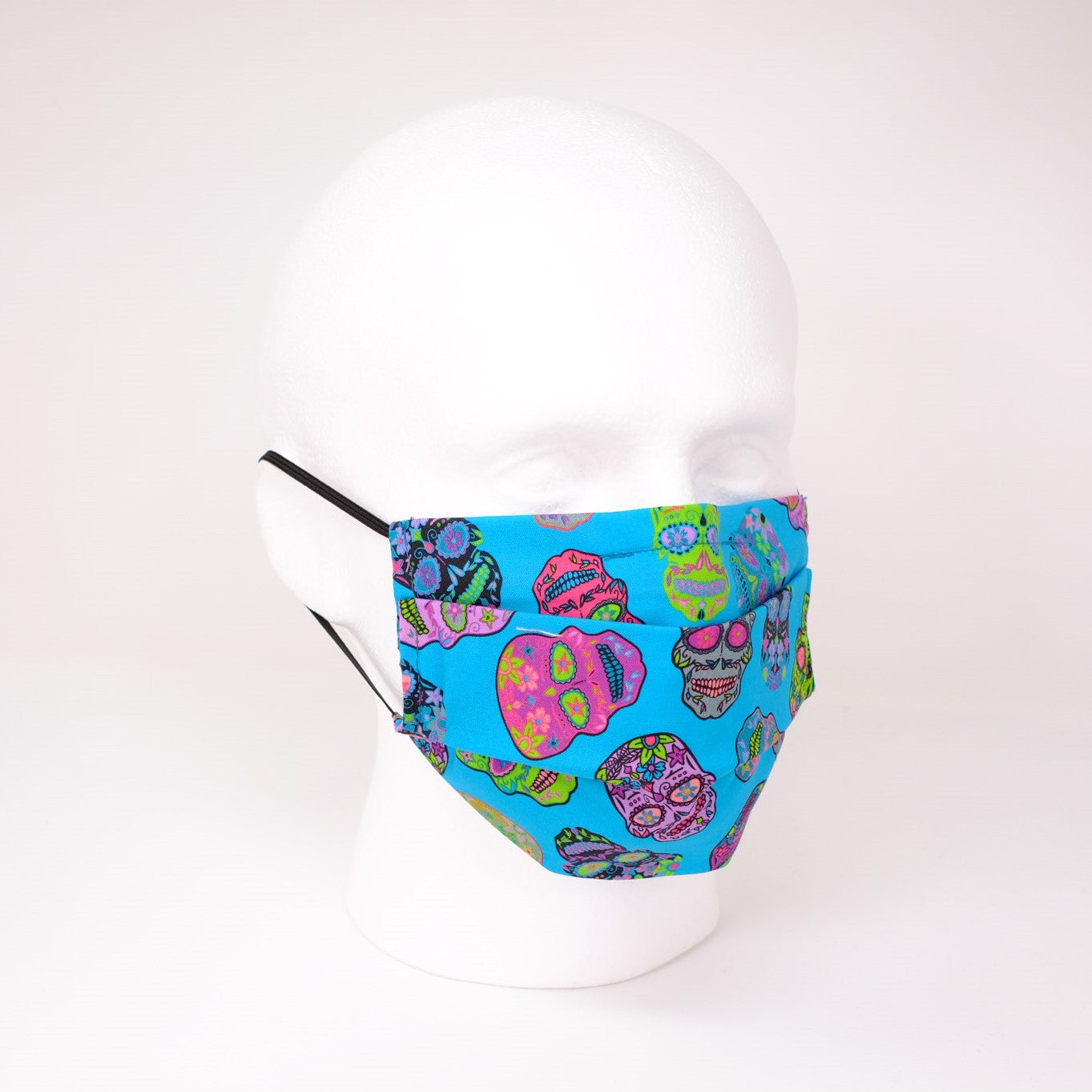 Psychedelic Skulls Blue Pleated Face Mask